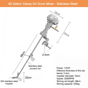 Clamp 50 galwyn Ar Drum Cymysgydd Dur Di-staen Cymysgydd Aloi Alwminiwm