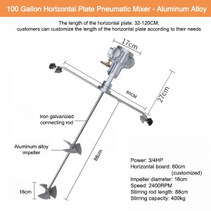 100 Galon Horizontal Plate Pneumatic Mixer Stainless Steel Mixer Aluminium Alloy Agitator Mixer